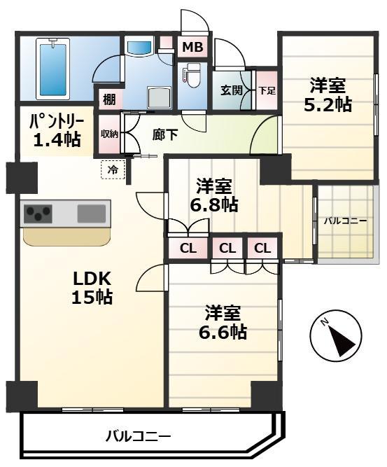 EVERGREEN(3LDK/9階)の間取り写真