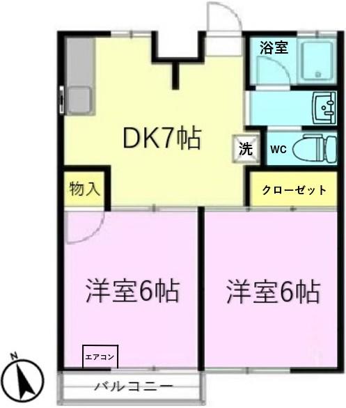 ドエルホーキ D棟(2DK/2階)の間取り写真