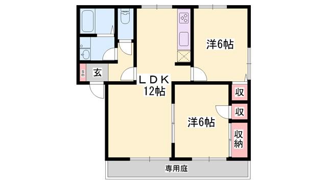 サニーハイツ田寺A(2LDK/1階)の間取り写真