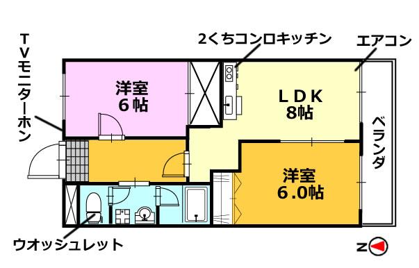 サニーライフ西崎(2LDK/4階)の間取り写真