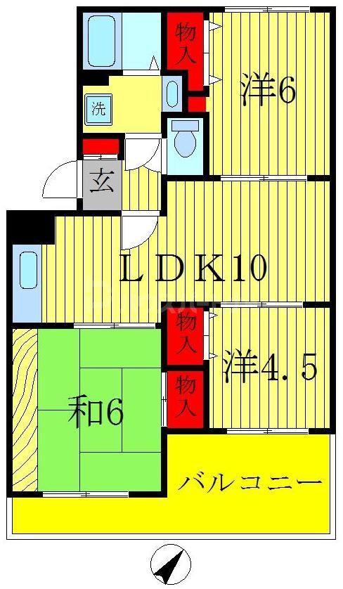 サニーハイツ(3LDK/2階)の間取り写真