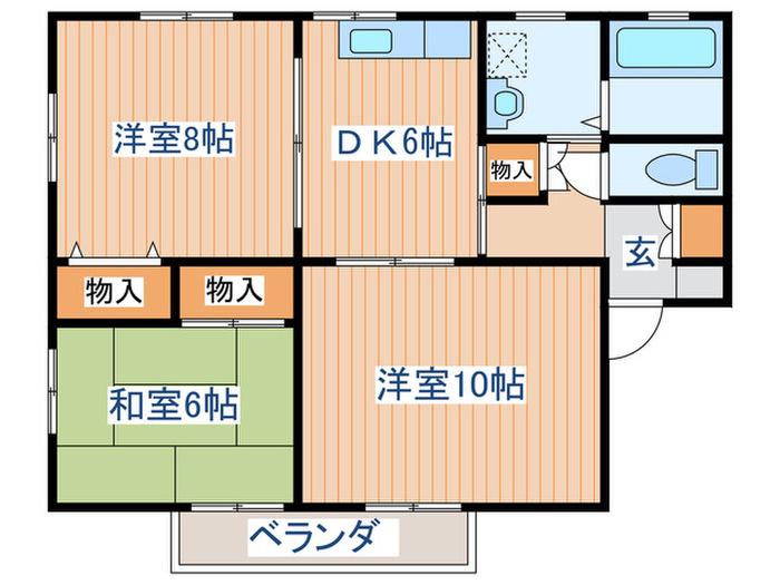 サンフラワーおきのA棟(3DK/2階)の間取り写真