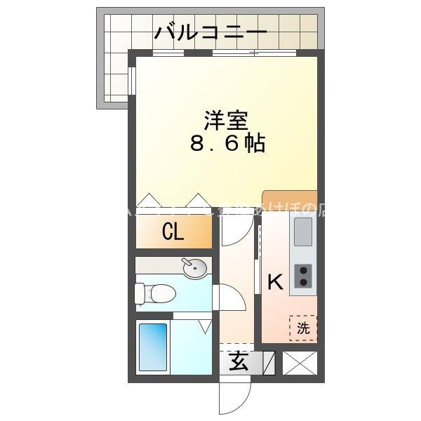 レリブ神ノ輪(1K/3階)の間取り写真