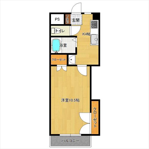 第8年見マンション(1K/2階)の間取り写真