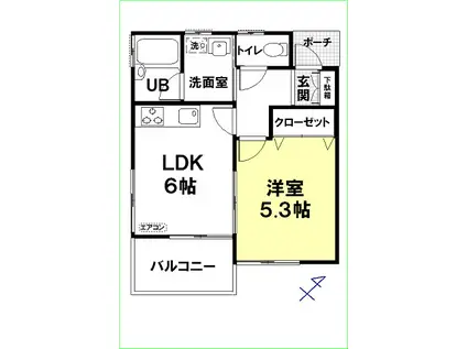 アーバニズム61A(1LDK/2階)の間取り写真