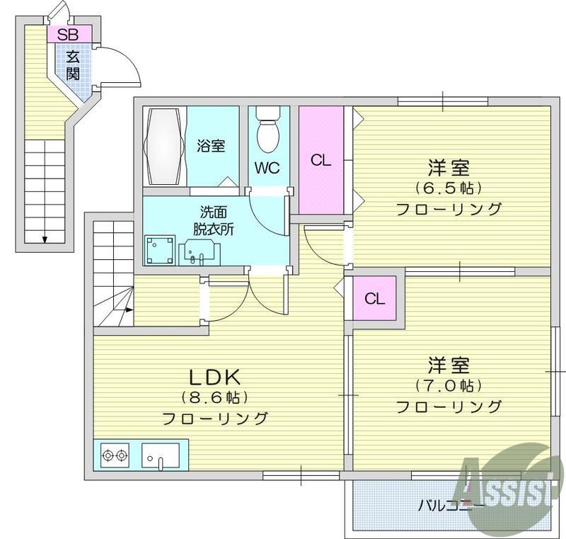 アライブA(2LDK/2階)の間取り写真