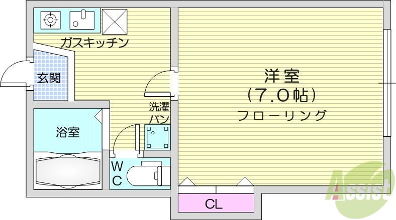 セントポーリア八軒(1K/1階)の間取り写真
