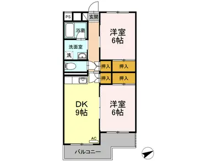 グランドゥール21(2DK/3階)の間取り写真