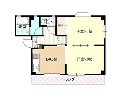 ヴェルドール神明(2DK/1階)の間取り写真