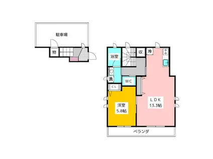 PARKSIDE PLUMERIA(1LDK/2階)の間取り写真