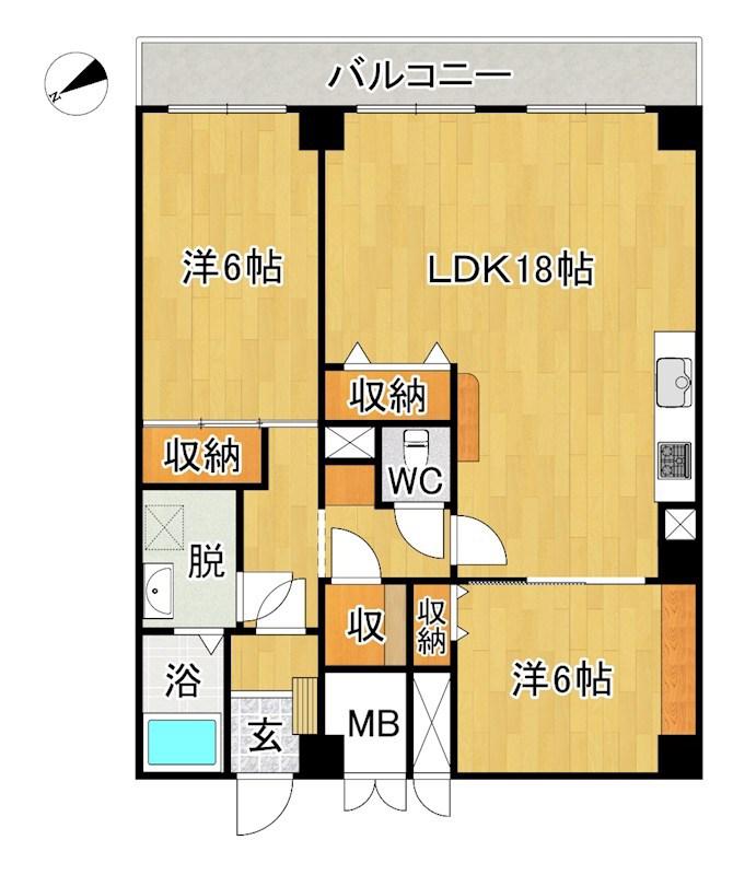 第二中央マンション(2LDK/1階)の間取り写真