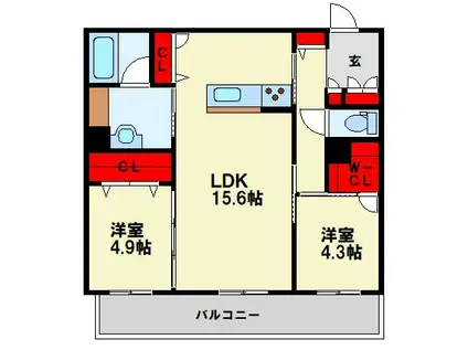 シャーメゾン西鳴水(2LDK/1階)の間取り写真