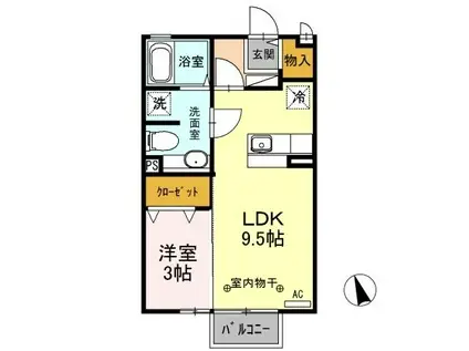 モナリエ富士見ヶ丘(1LDK/2階)の間取り写真