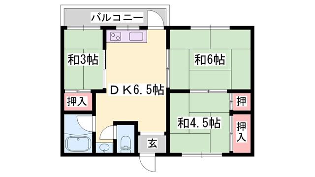 サンフラワーハイツ(3DK/4階)の間取り写真