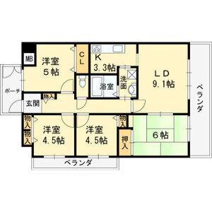 シティパーク瓢箪山(4LDK/9階)の間取り写真