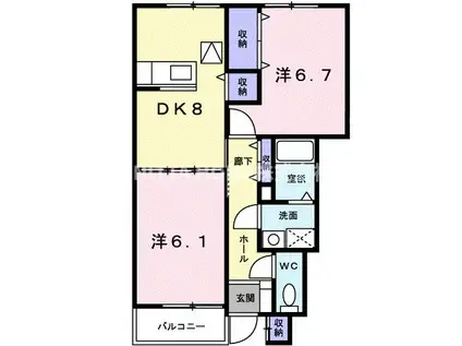 バスケ ド フルール B(2DK/1階)の間取り写真