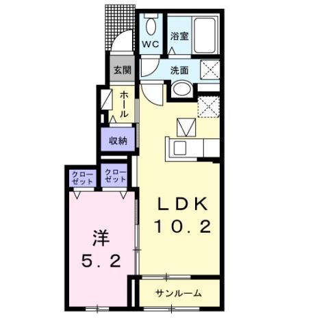 ソルフィオーレ(1LDK/1階)の間取り写真