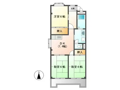 ベルシェ幸(3DK/3階)の間取り写真