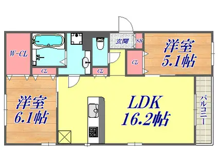 メゾン塚口(2LDK/2階)の間取り写真