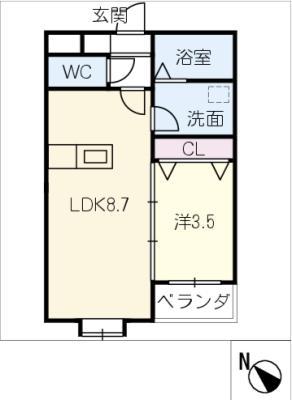 ワンズテラス長久手(1LDK/1階)の間取り写真