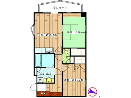 グランデ・ソネB(2DK/1階)の間取り写真