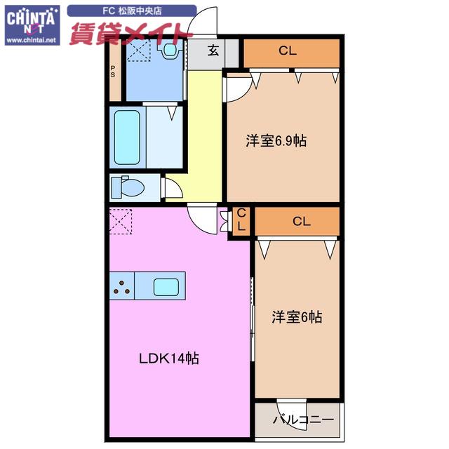 FACE MANSION(2LDK/2階)の間取り写真