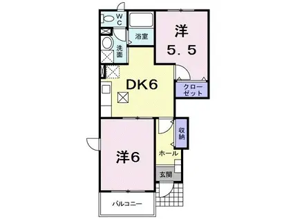 ボヌール(2DK/1階)の間取り写真