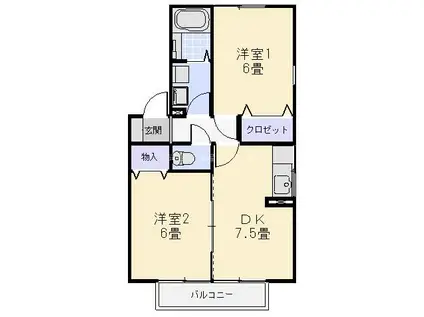 ル・ポミエA(2DK/2階)の間取り写真