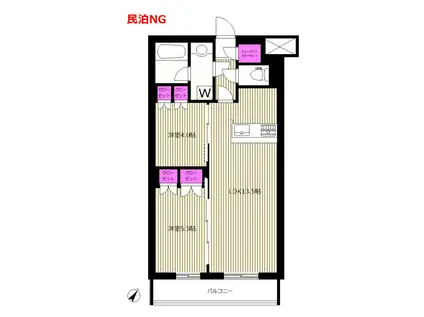 2024年3月竣工 参宮橋ビューアパートメント2LDK F(2LDK/3階)の間取り写真