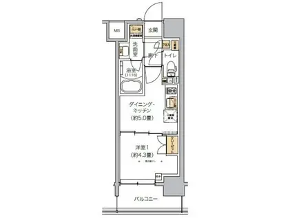 リビオメゾン芝浦(1DK/5階)の間取り写真