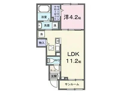 ムゲット(1LDK/1階)の間取り写真