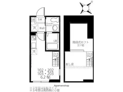 ハーミットクラブハウスALESIA子安(ワンルーム/2階)の間取り写真