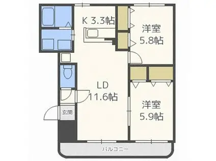 メゾン・ブランシェ西野(2LDK/3階)の間取り写真