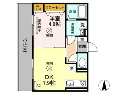 アルシオネ岡山駅西(1DK/2階)の間取り写真