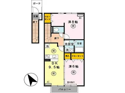 梟の杜コートB棟(2DK/2階)の間取り写真