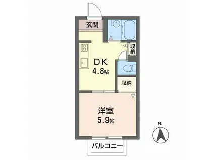 ヴィラ・かしの木II(1DK/2階)の間取り写真