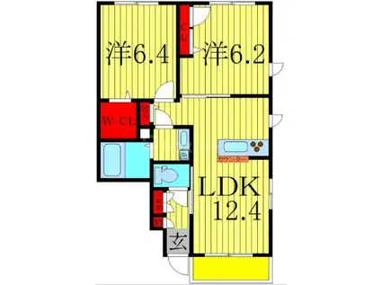 ルシェール参番館(2LDK/1階)の間取り写真