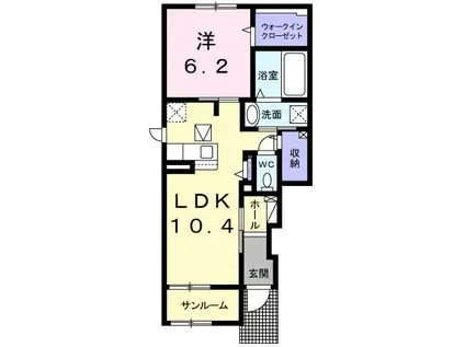 福良雀の丘(1LDK/1階)の間取り写真