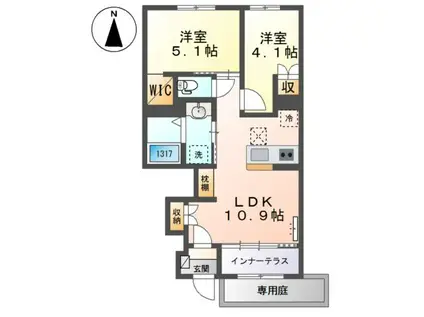 中川区新家1丁目アパート(2LDK/1階)の間取り写真