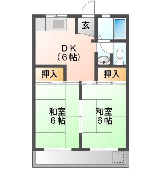 小松ドミール A棟(2DK/2階)の間取り写真