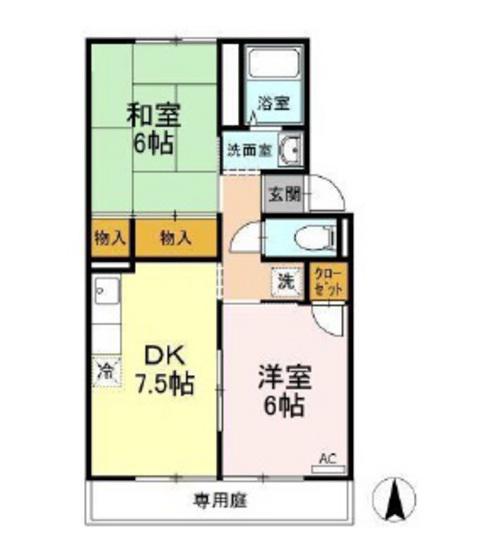 プリオールエフA棟(2DK/1階)の間取り写真