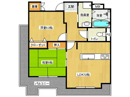 うらら館 託麻(2LDK/2階)の間取り写真