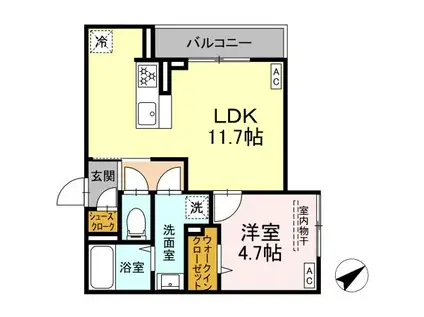 ディー パイナ 井土ケ谷中町(1LDK/2階)の間取り写真