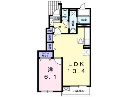 エテルノB(1LDK/1階)の間取り写真