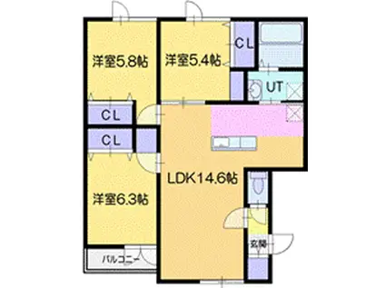 ノルフィーノアレックスII(3LDK/2階)の間取り写真