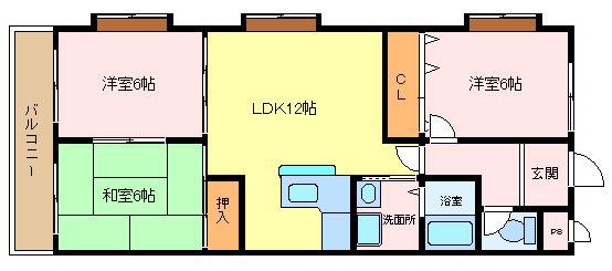 HIGASHIOマンション(3LDK/1階)の間取り写真
