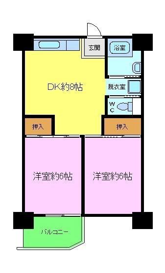 ビレッジハウス泉北栂タワー1号棟(2DK/6階)の間取り写真