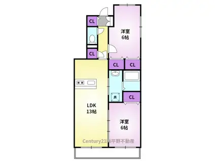 コア・コイヌール(2LDK/3階)の間取り写真