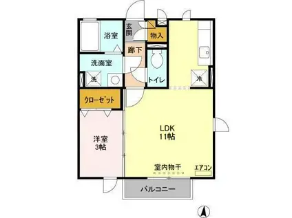 ラフィネタウンII(1LDK/2階)の間取り写真