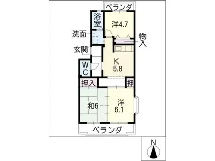 ケントハイツB棟(3K/1階)の間取り写真